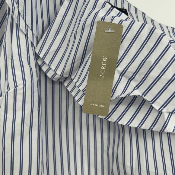 NEW J Crew Blue Stripe One Shoulder Ruffle Shirt Blouse Size 8 - Picture 3 of 6